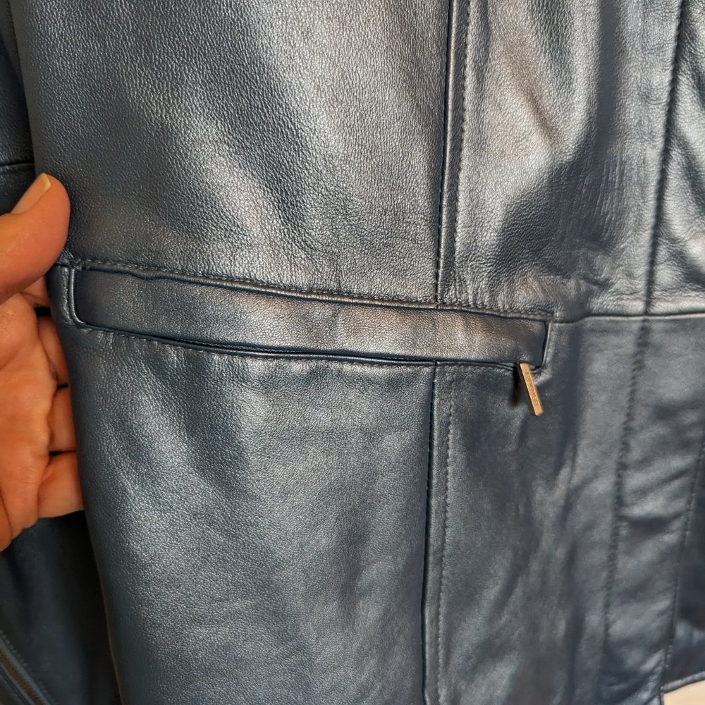 VINTAGE REAL LEATHER | METALLIC / PEARL BLUE | Jacket | L | Bradley Bayou | EUC - Picture 5 of 15